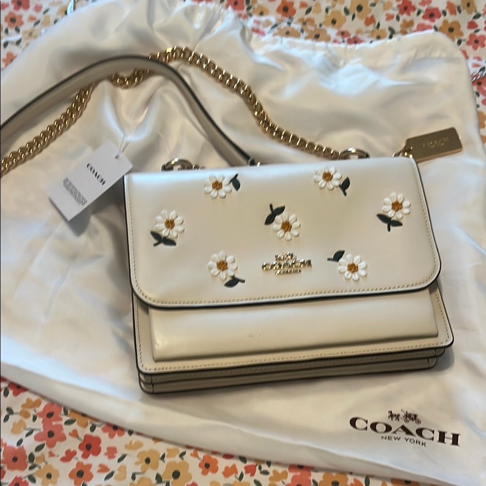 Coach White and Gold Crossbody Bag with Elegant Chain Strap